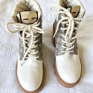 Gucci White and Gray Heeled Boots